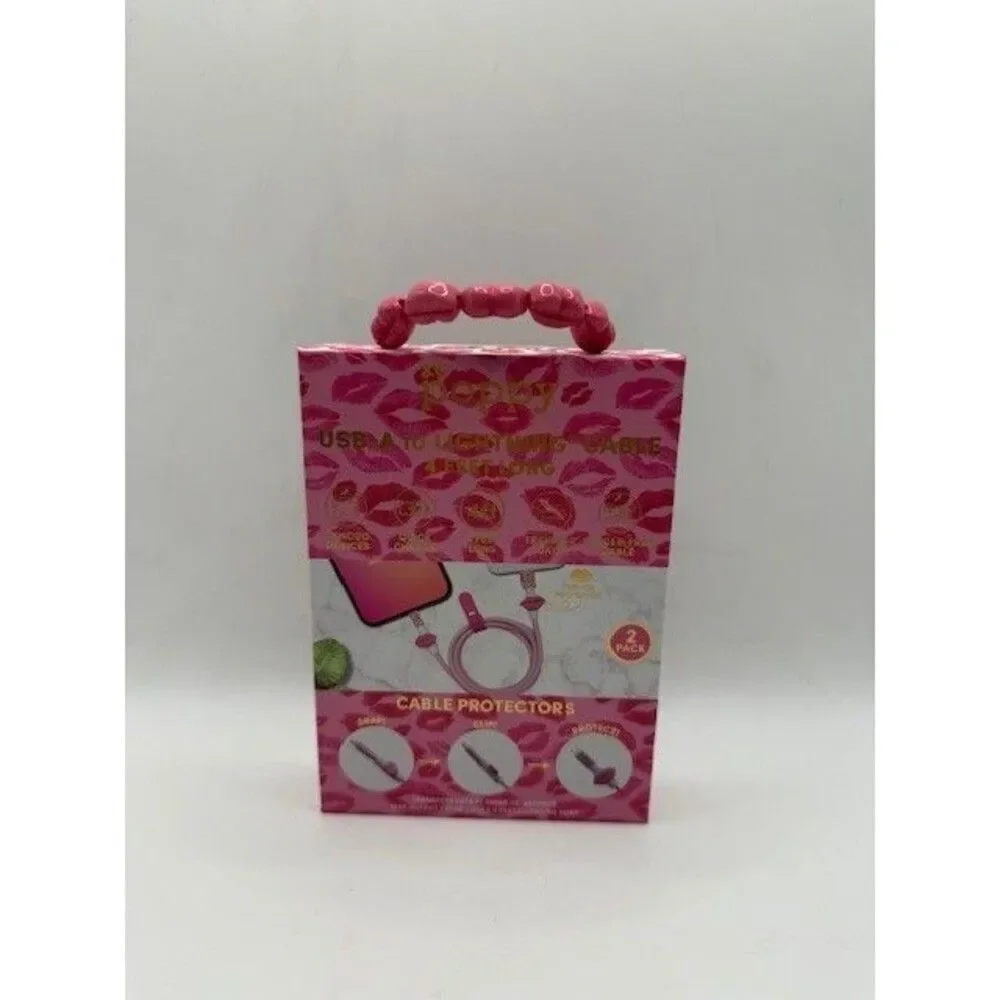 XO Poppy USB A Cable 4ft iPhone Charger Pink Lips Lot of 2